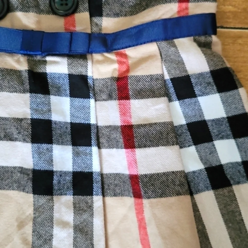 Burberry London Nova Check Pleated Dress Buttons Front Panel And Satin Belt XL